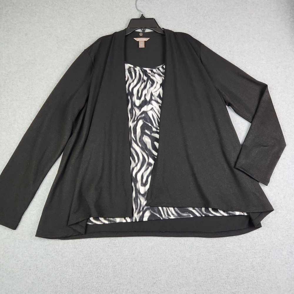 White Stag Cardigan Womens XL Black Zebra Print Tight Knit Layered‎ Open Front